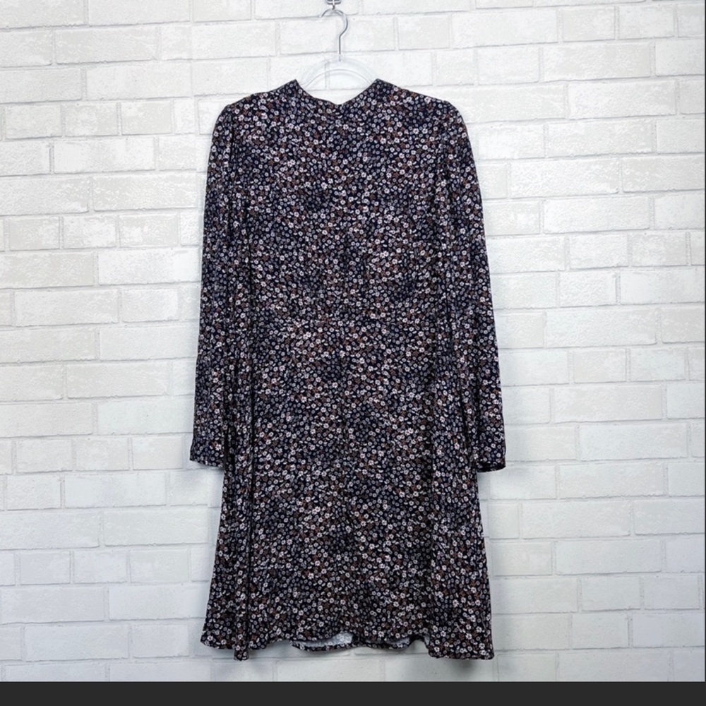 Loft Floral Long Sleeve Mockneck Navy Dress NEW